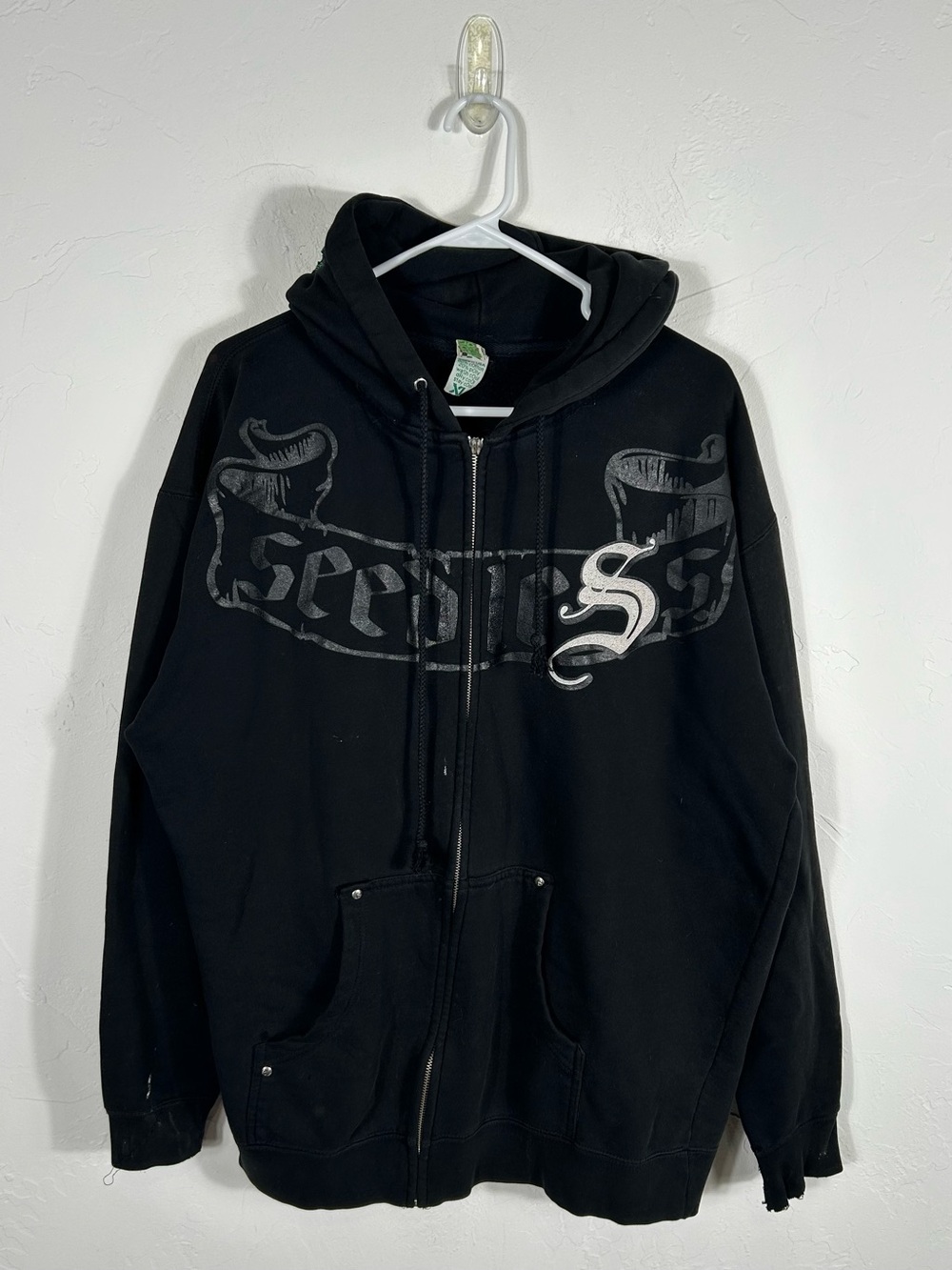 🔥🛹 Vintage Y2K SEEDLESS MADNESS Clothing Co SKATEBOARD  Zip Up Black Hoodie XL